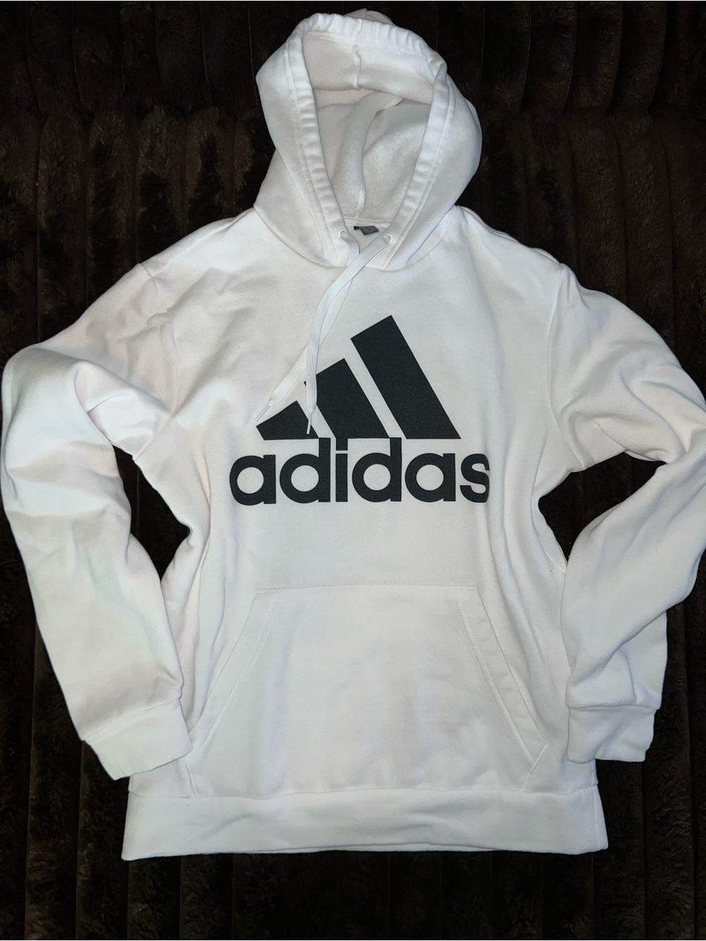 Adidas White Hoodie with Black Logo Centerpiece Size Small